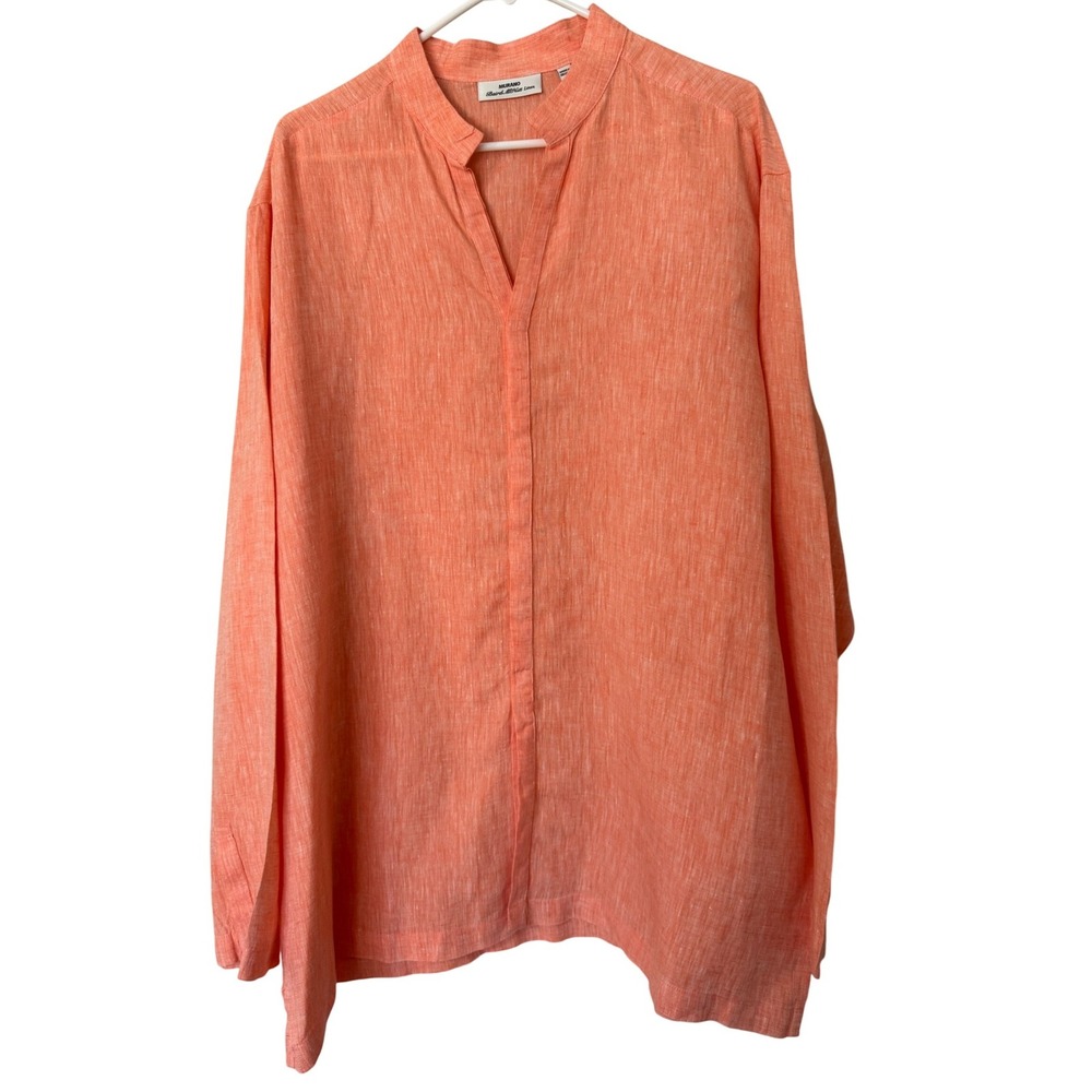 Murano Baird McNutt 100% Linen‎ Shirt Mens XL Orange Long Sleeve Starched
